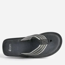 Tong noire avec brides textile brodées