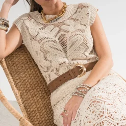 Top TEXTO beige façon crochet