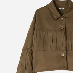 Veste TEXTO marron effet suédé à franges